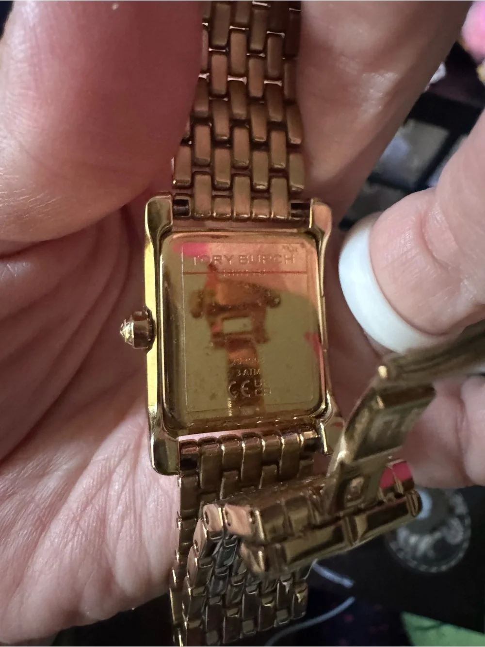 TORY BURCH ELEANOR MOTHER OF PEARL BLACK DIAL TWO TONE STEEL STRAP WATCH